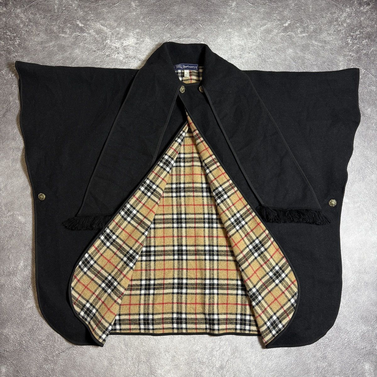 Burberry Burberry’s Reversible Wool Poncho Nova Check Black Size ONE SIZE - 4 Thumbnail