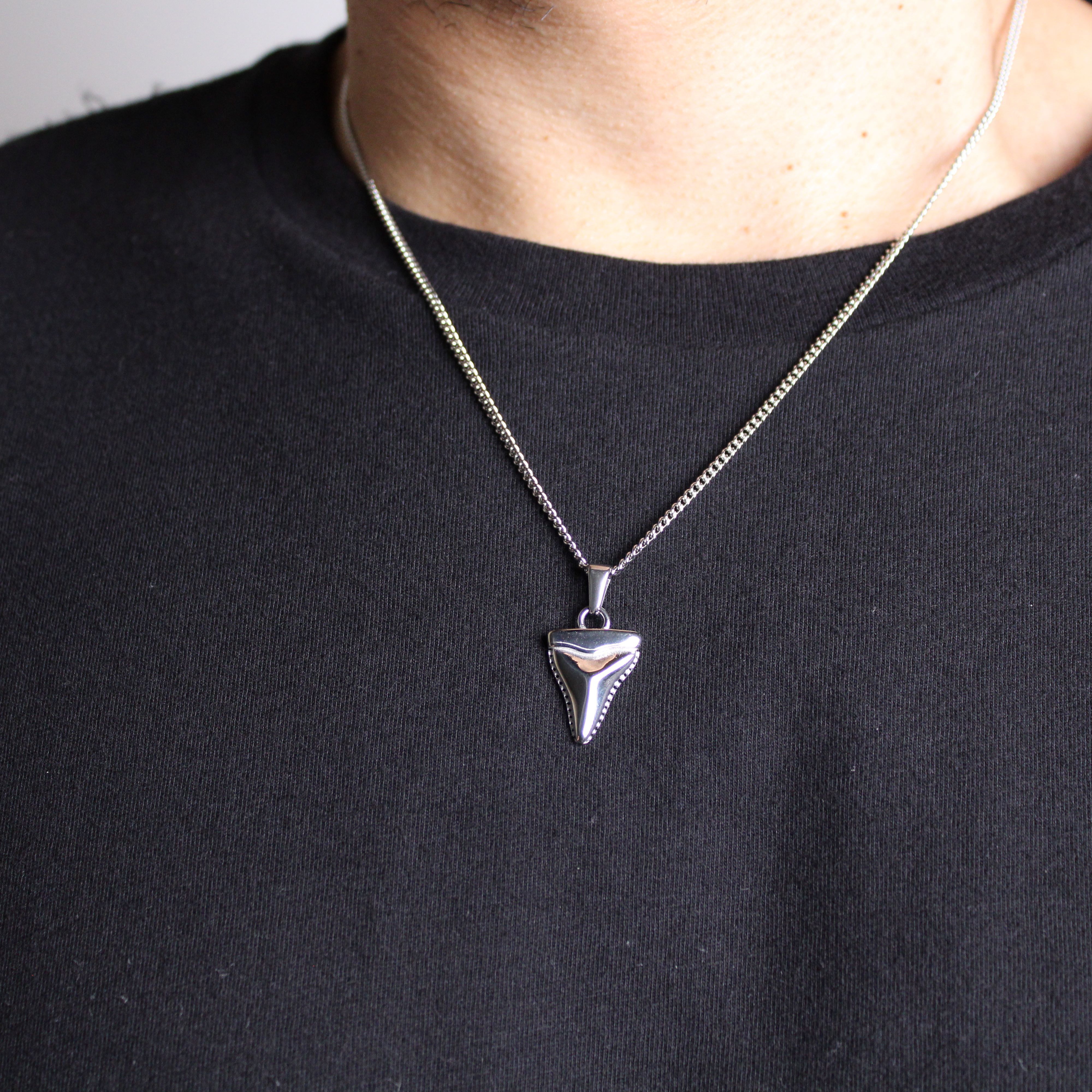 Jewelry Silver Shark Tooth Pendant Chain Necklace Size ONE SIZE - 3 Thumbnail