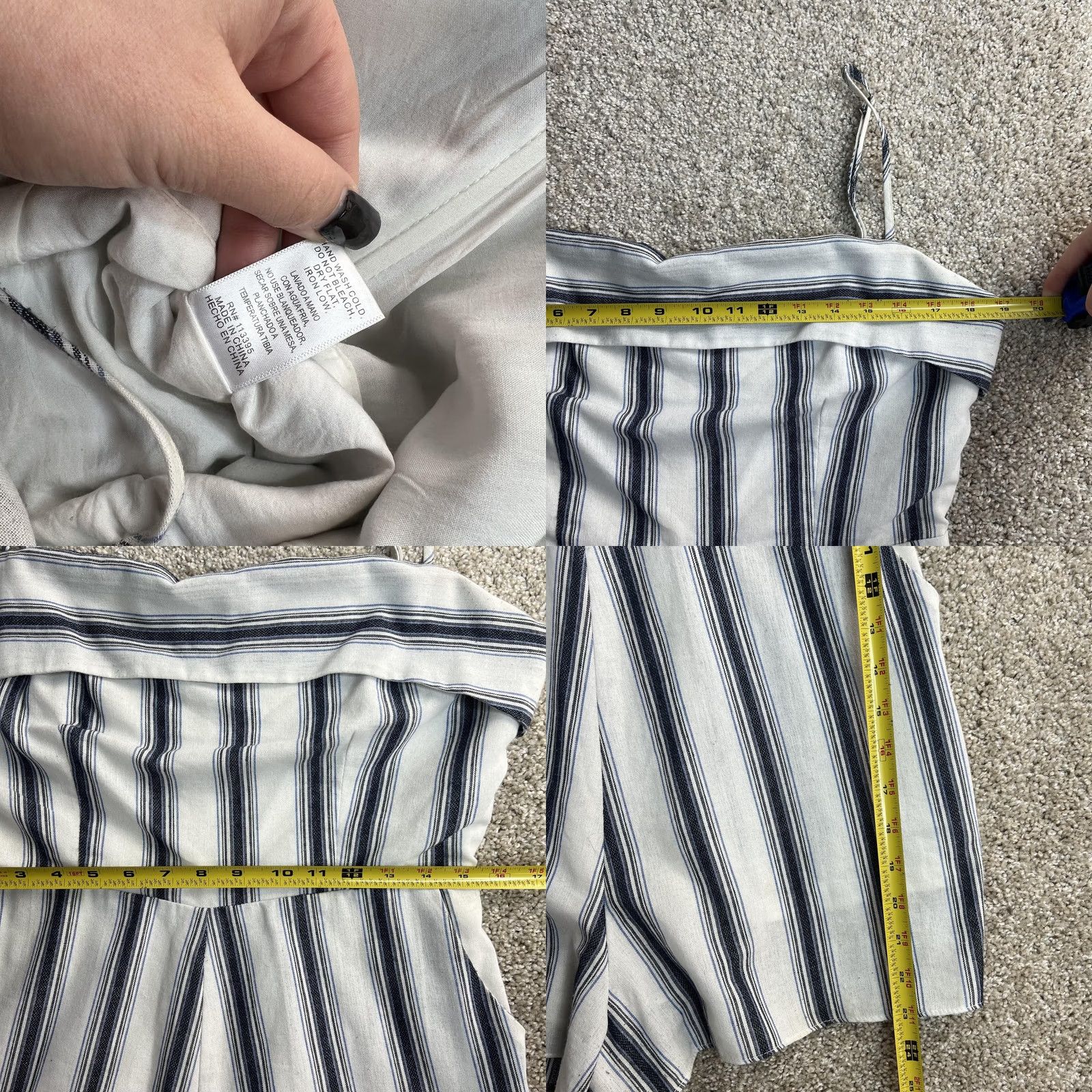 Vintage Altar'd State Romper Womens Large White Striped Pockets Zip Summer Casual Sleeveless Square Neck Adjustable Straps Size 36" / US 14 / IT 50 - 8 Thumbnail