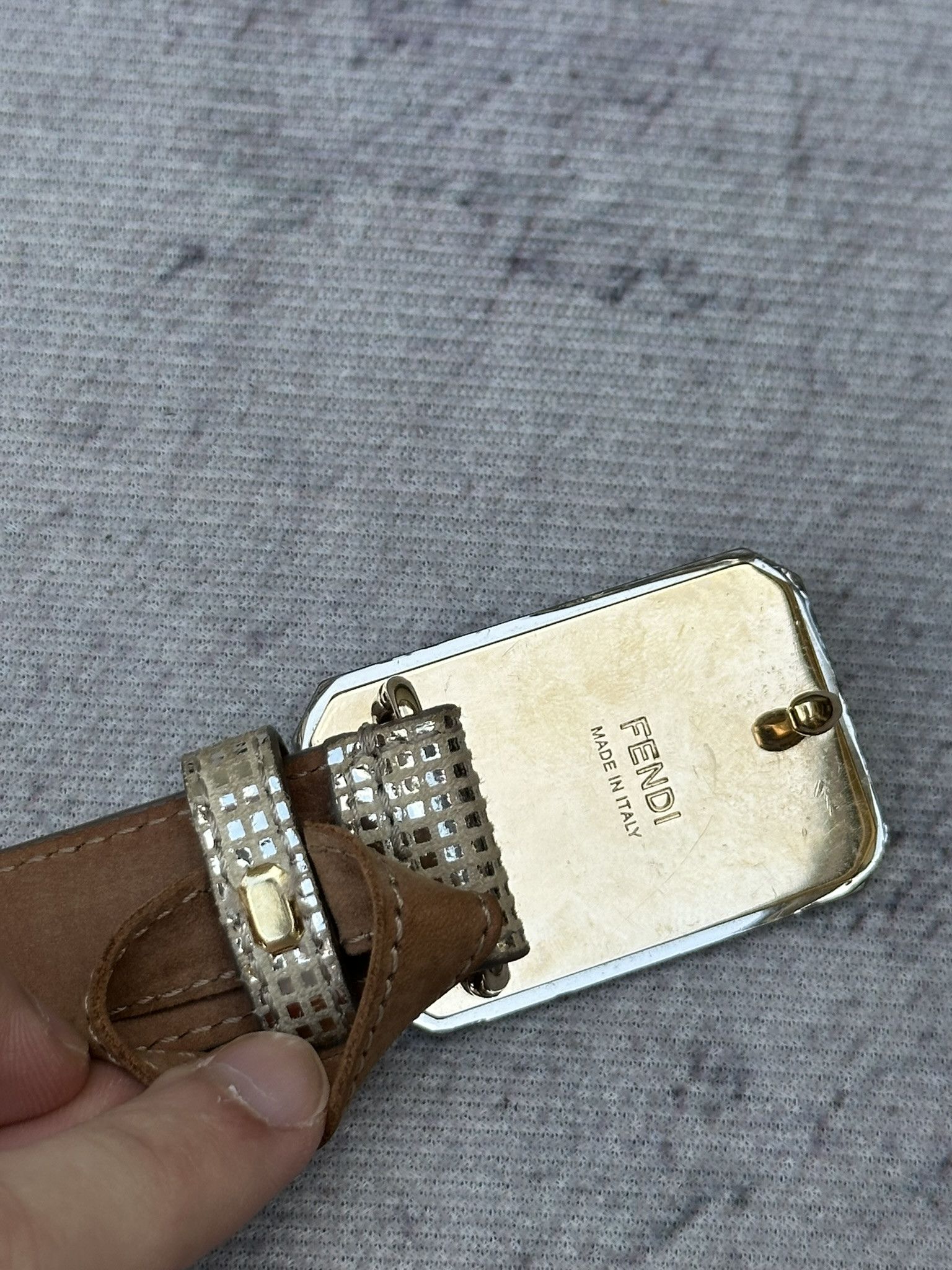 Fendi Belt Glass Buckle Shiny Reflective Champagne Gold