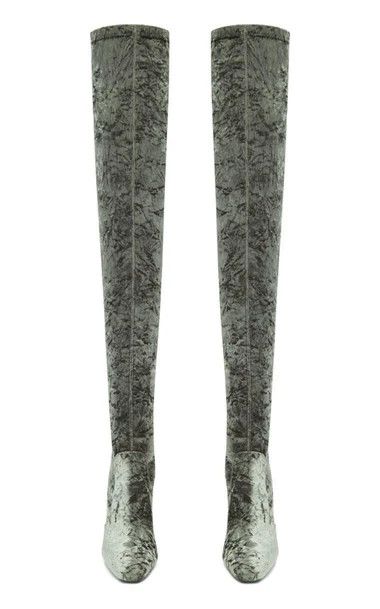 Saint Laurent Paris o1s1wg111024 Talia Boots in Velvet in Green Size US 11.5 / IT 41.5 - 2 Thumbnail