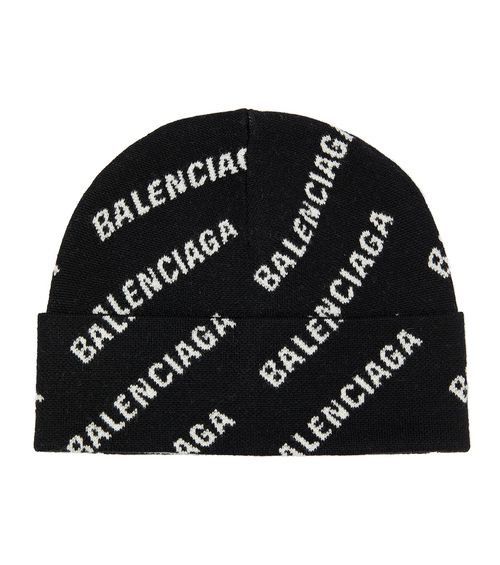image of Balenciaga O1In1G1123 Allover Logo Beanie In Black, Men's