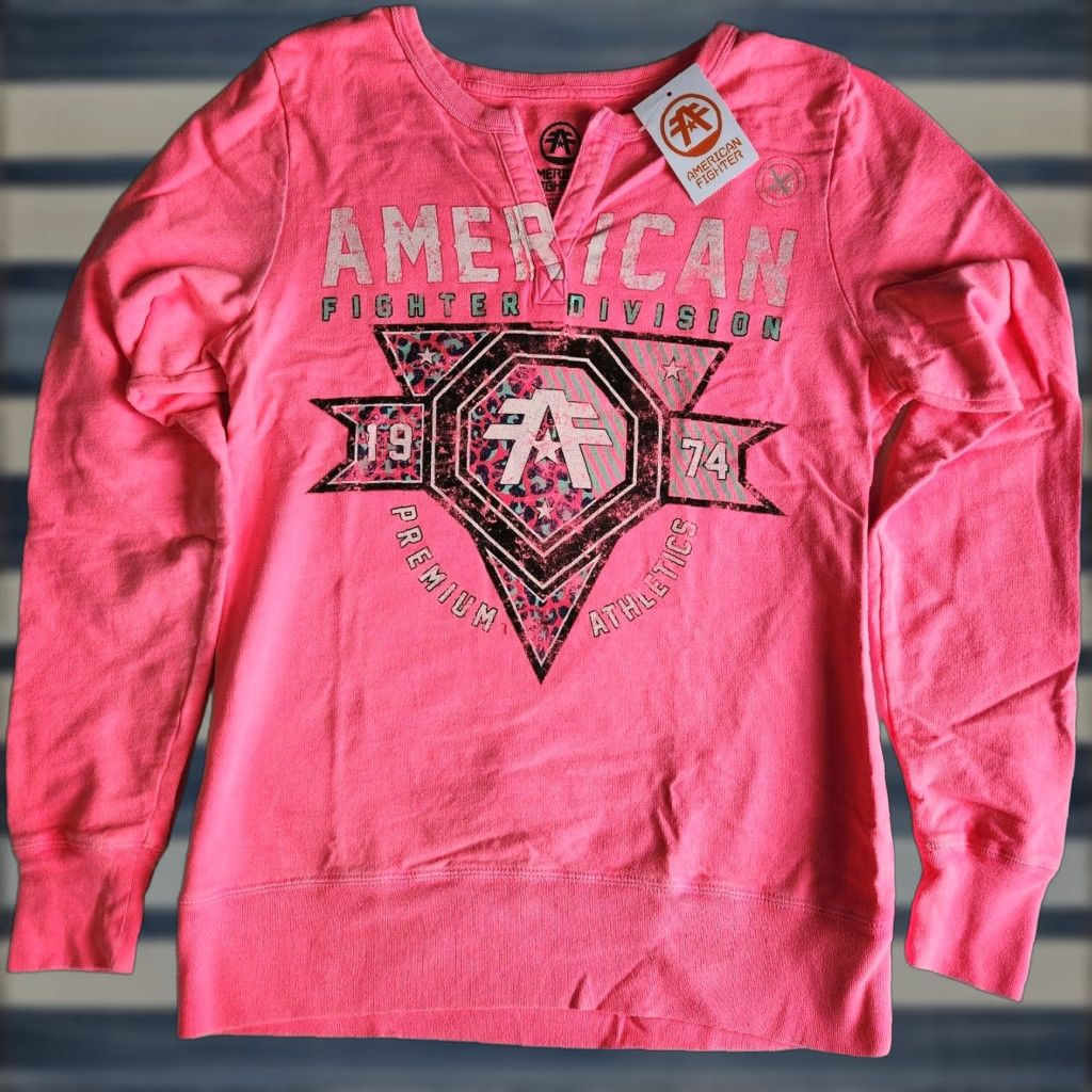 Vintage American Fighter Women's Pink XS Graphic Print Sweatshirt By Affliction Wingate Size XS / US 0-2 / IT 36-38 - 1 Thumbnail