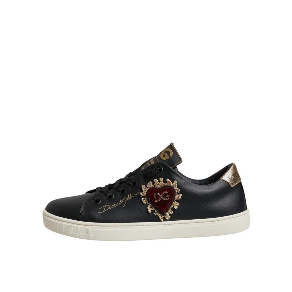Dolce & Gabbana Dolce & Gabbana Black Leather Gold Red Heart Sneakers Shoes Size US 5 / IT 35 - 6 Thumbnail