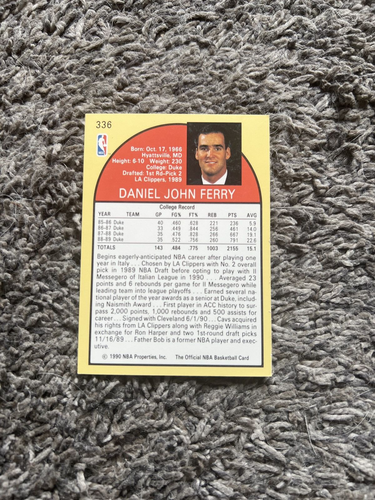 NBA 1990 NBA Hoops #336 Danny Ferry Card Size ONE SIZE - 2 Thumbnail
