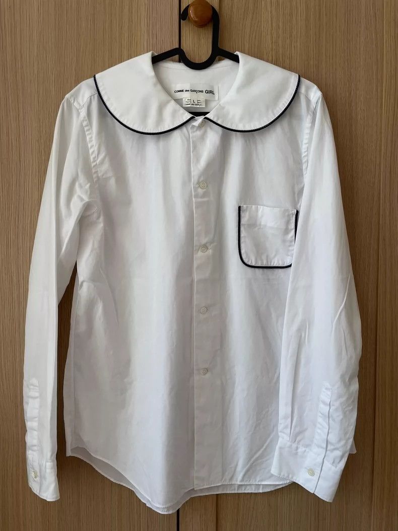 Comme des Garcons comme des garcons Baby collar navy blue border shirt 2503-N Size L / US 10 / IT 46 - 1 Thumbnail