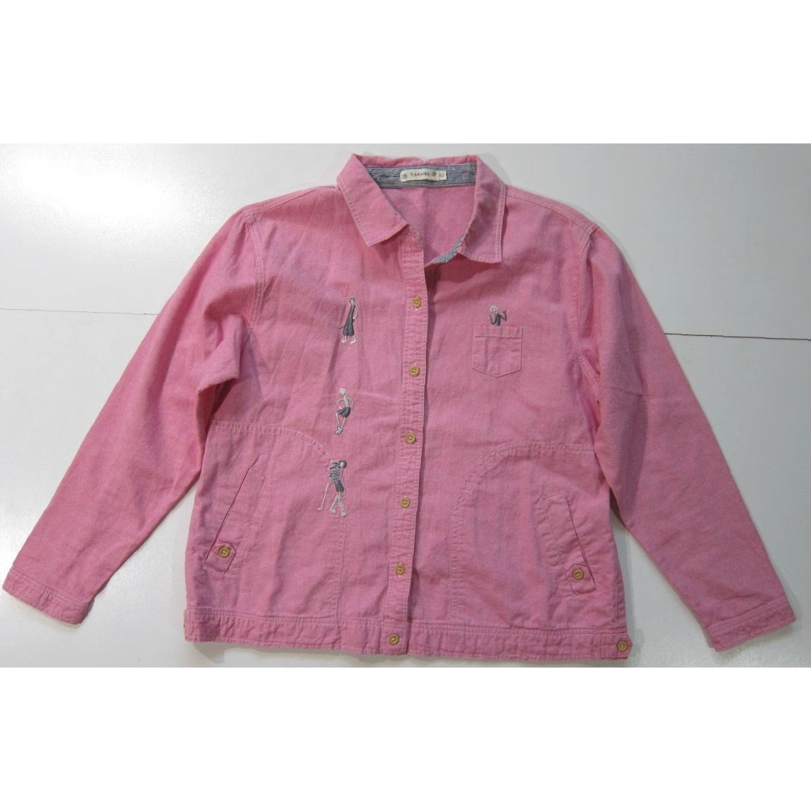Pinko VINTAGE Pokapoka 100% Cotton Pink Grey Embroidered Pocket Button Down Golf Blouse 42/M Womens Blouse Size M / US 6-8 / IT 42-44 - 6 Thumbnail