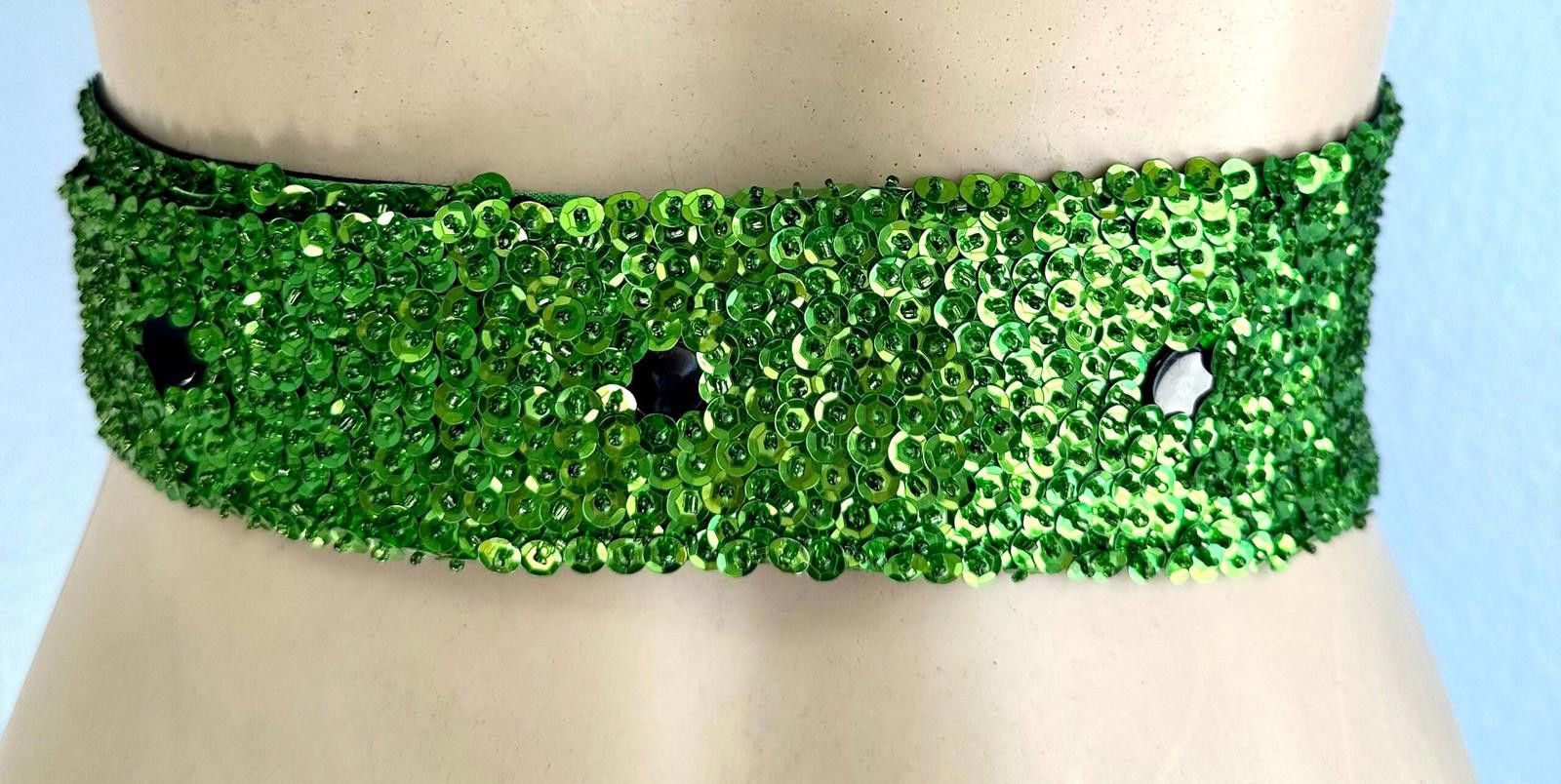 Designer Sequin Cummerbund Fashion Belt Green Size ONE SIZE - 2 Thumbnail