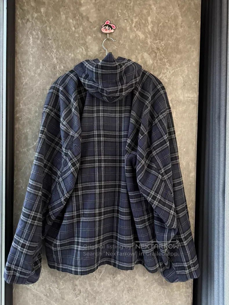 Balenciaga Balenciaga Letter Embroidered Plaid Flannel Hooded Jacket Size US S / EU 44-46 / 1 - 2 Thumbnail