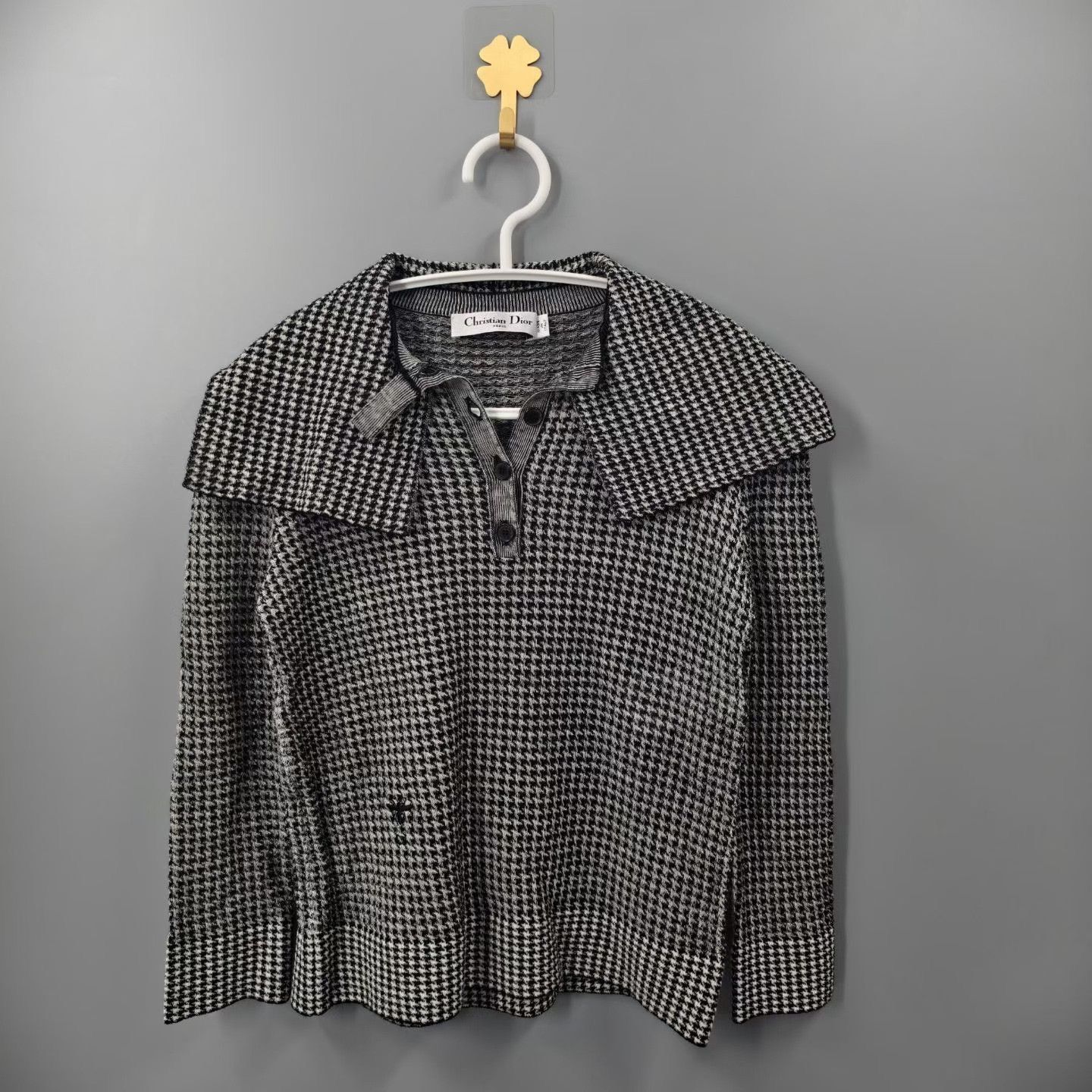 Dior Dior Houndstooth Bow Collar Wool Sweater Size XXS / US 00 / IT 34 - 1 Thumbnail