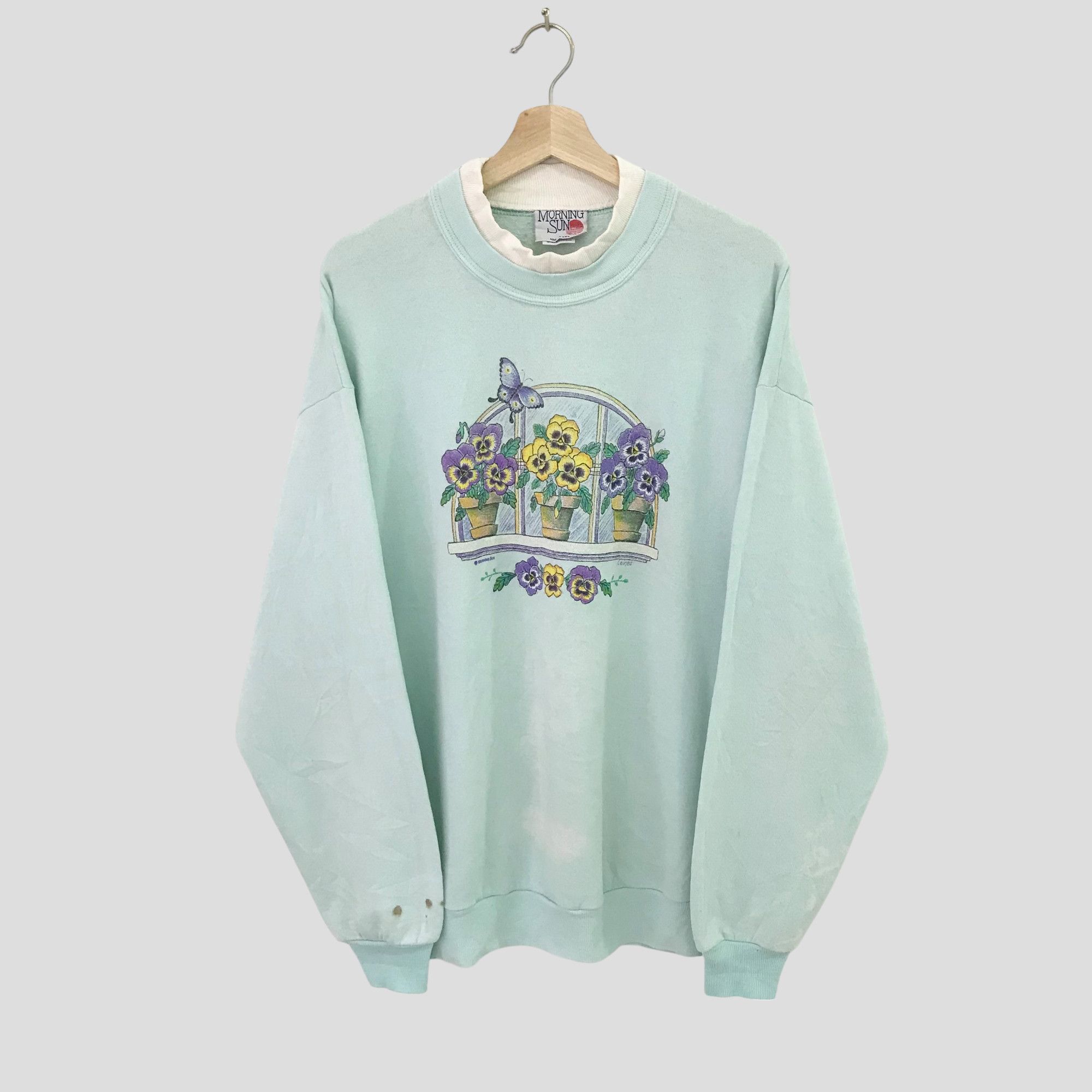 Vintage Vintage 90's Morning Sun Green Sweatshirt - 590 Size US XL / EU 56 / 4 - 1 Thumbnail