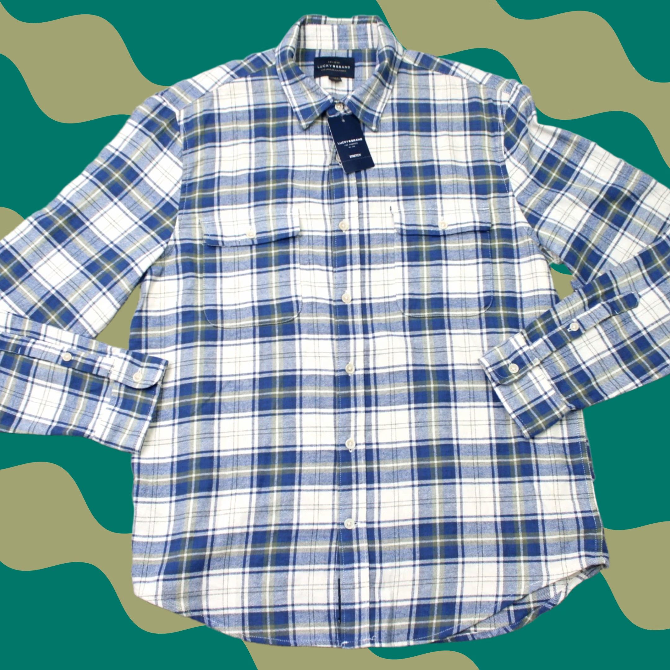 Lucky Brand Lucky Brand Button-Up Shirt Mens Medium Blue Plaid Cotton Long Sleeve NWT Size US M / EU 48-50 / 2 - 1 Thumbnail