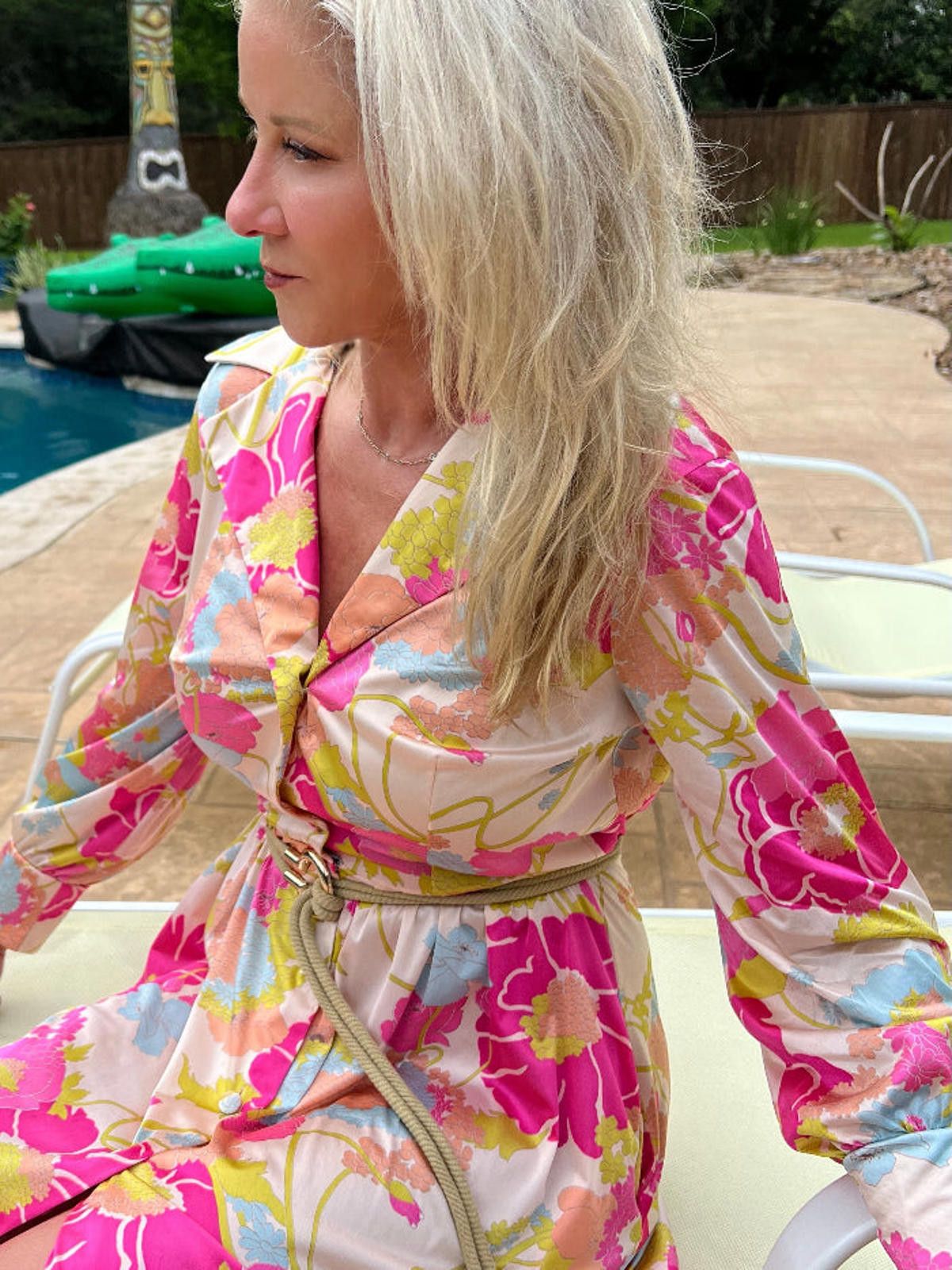 Other Vanity Fair Floral Satin Dress 1970s Size L / US 10 / IT 46 - 2 Thumbnail