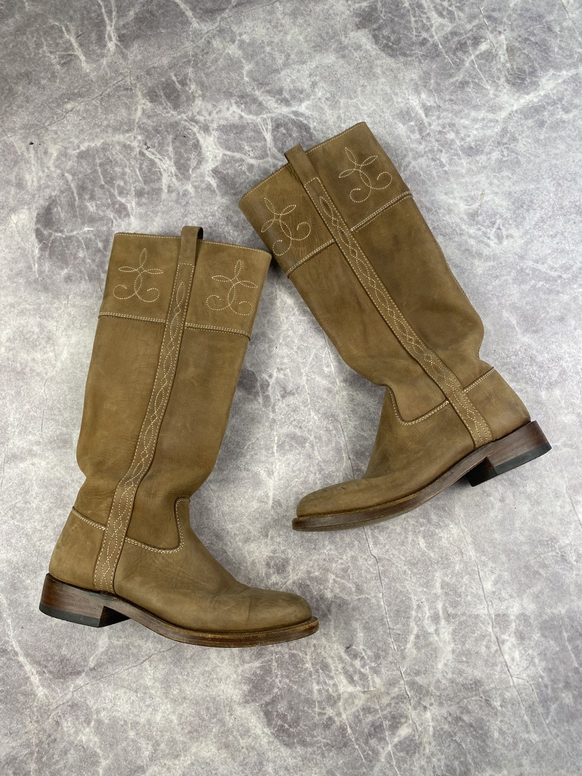 Sancho Boots Sancho Boots leather western knee-high boots beige size: 37 Size US 7 / IT 37 - 1 Thumbnail
