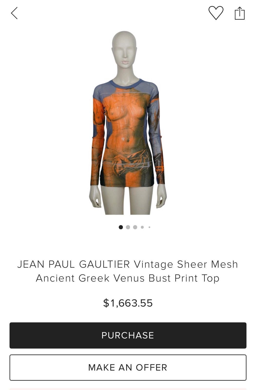 Jean Paul Gaultier SS1999 Venus De Milo mesh Size M / US 6-8 / IT 42-44 - 4 Thumbnail