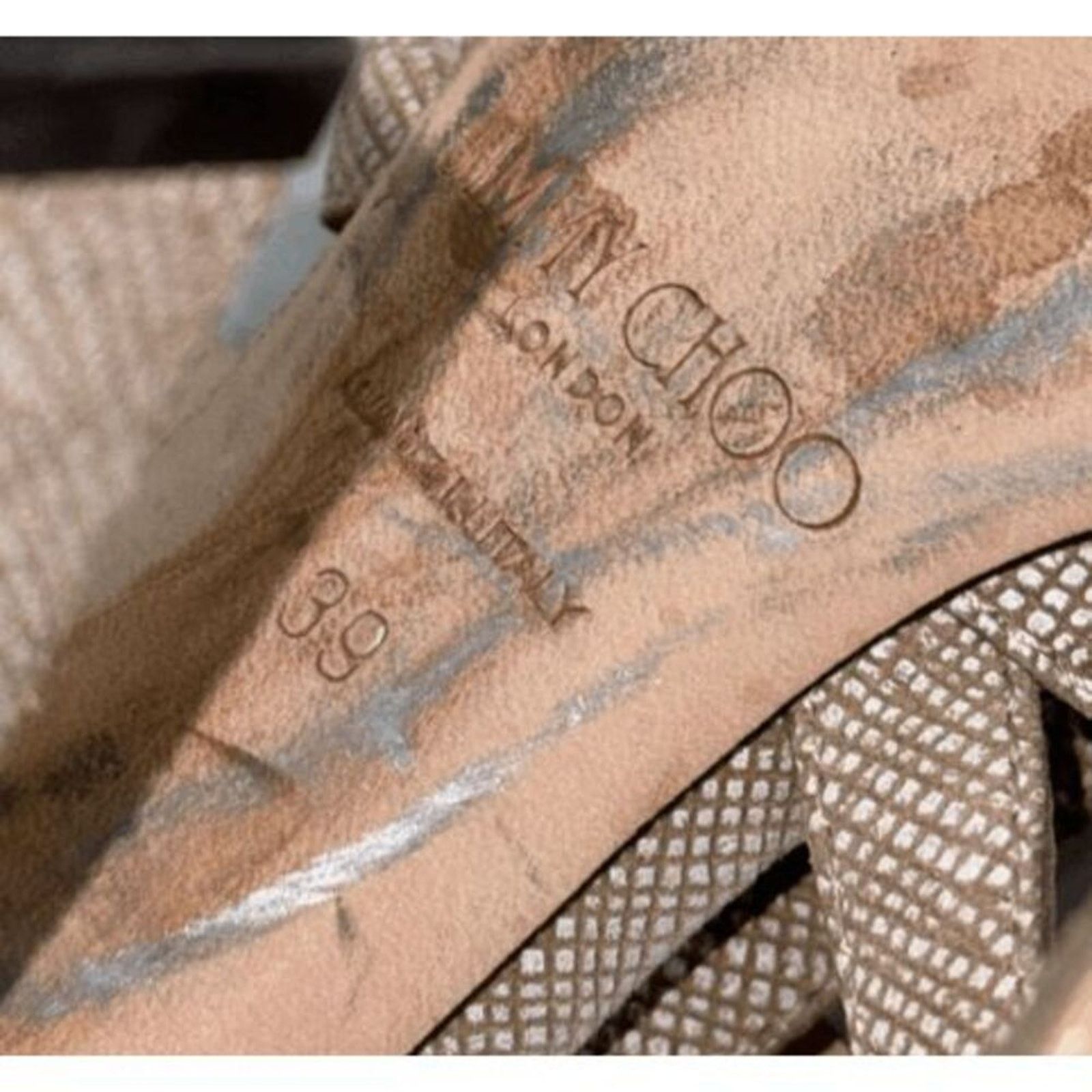 Jimmy Choo neutral textured block strappy heels Sz 39