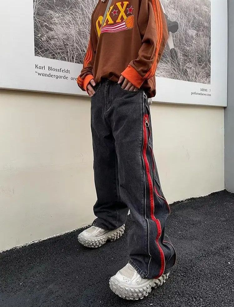 Japanese Brand × Jean Hip Hop Wide Leg Double Zip Jeans Size US 29 - 1 Thumbnail