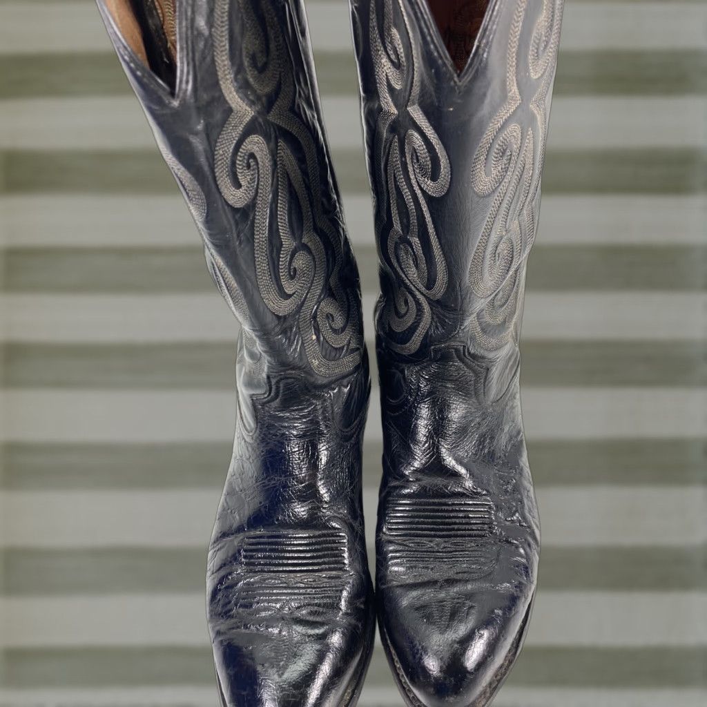Tony Lama Tony Lama 8410 Boots Western Leather Ostrich Black Men 9 D Cowboy Leather Upper Outsole Pull On Shoes Size US 9 / EU 42 - 1 Thumbnail