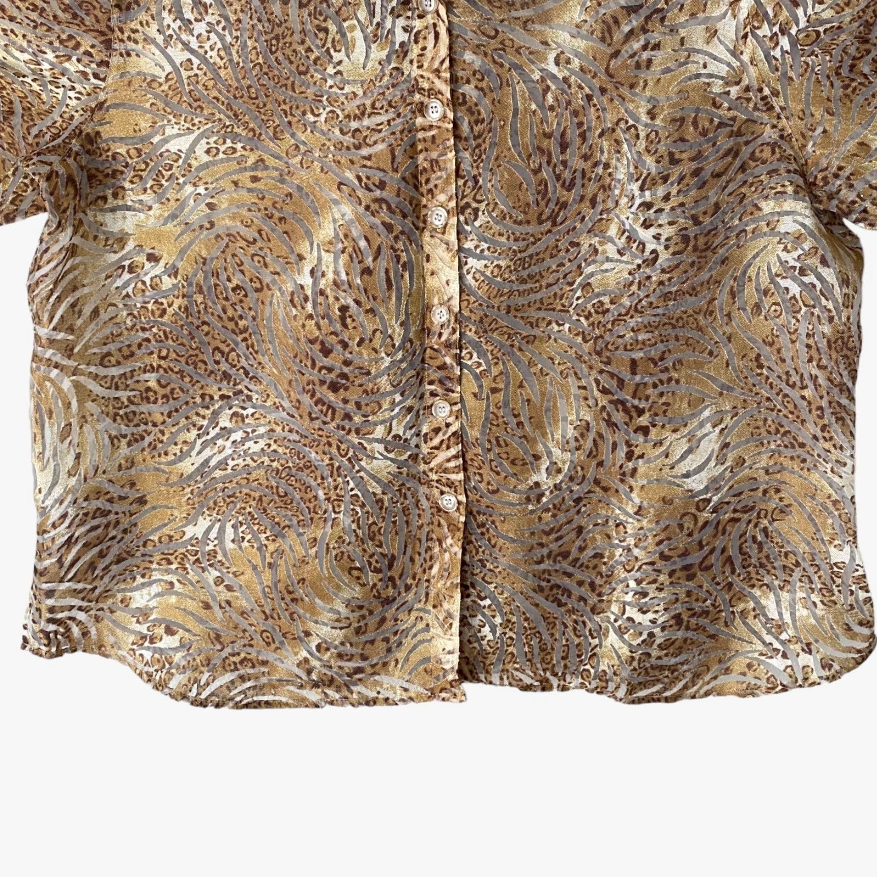 Vintage Draper's & Damons Sheer Animal Print Button-Up Blouse Brown Womens 2X Plus Size 2X Button-Up Shirt Size XXL / US 16-18 / IT 52-54 - 6 Thumbnail