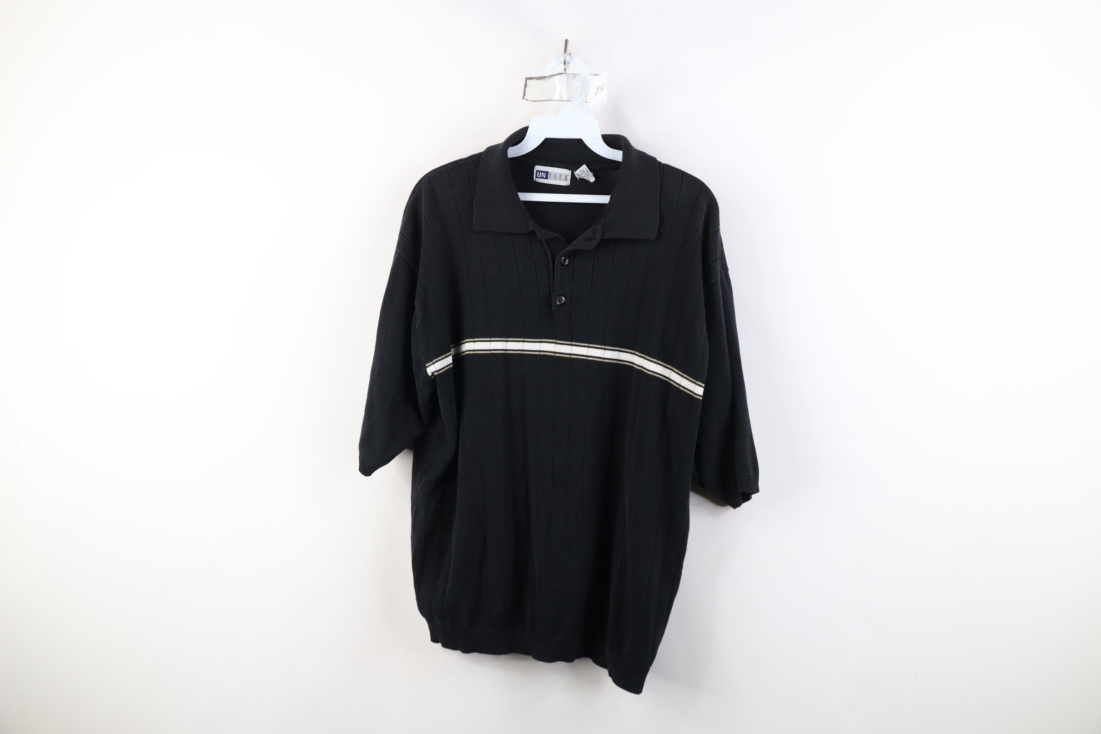 Vintage Vintage 90s Streetwear Ribbed Knit Pullover Polo Shirt Size US L / EU 52-54 / 3 - 1 Thumbnail