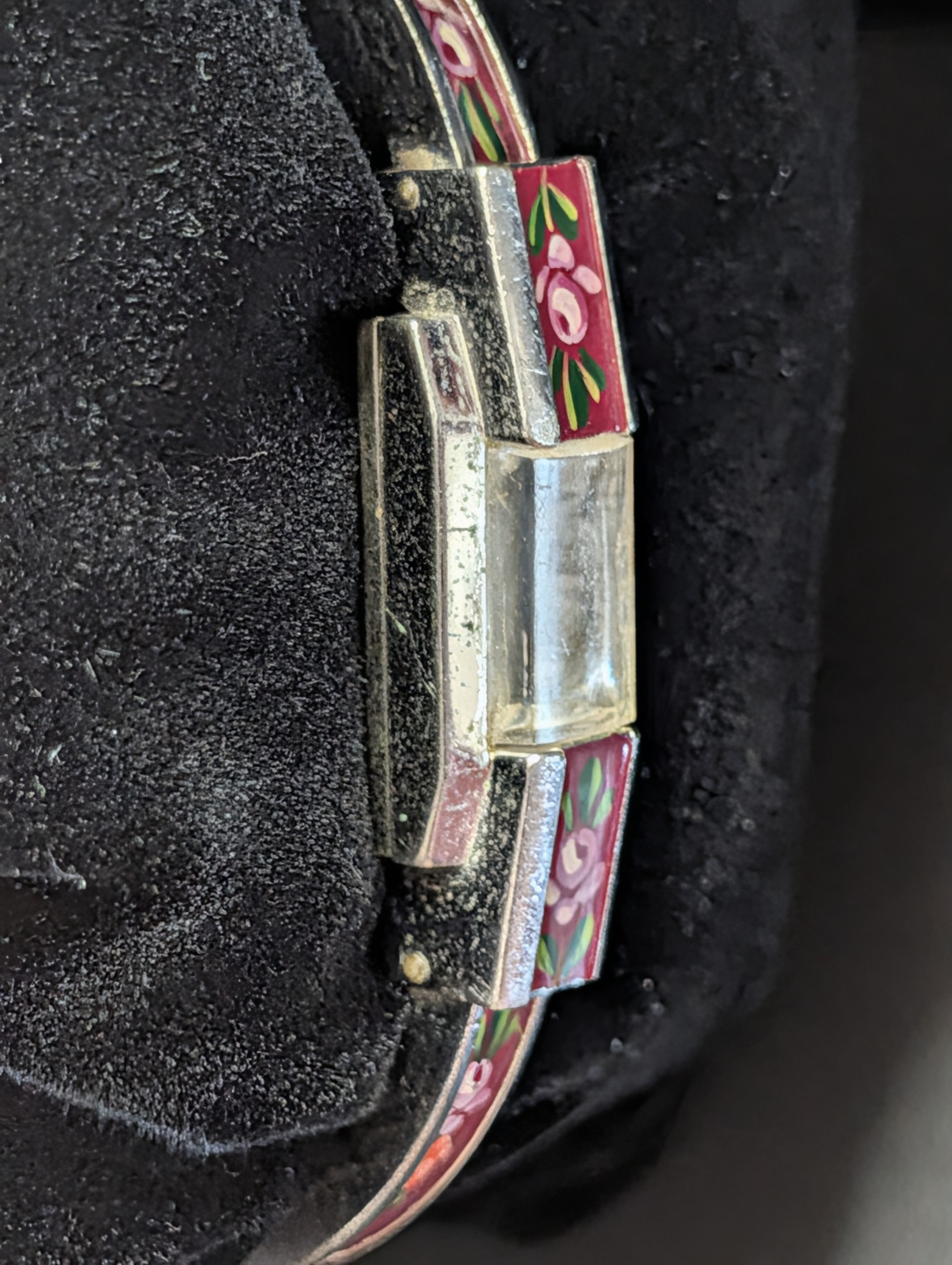 Vintage JEAN PERRET Enamel bangle bracelet floral wrist watch Size ONE SIZE - 4 Thumbnail