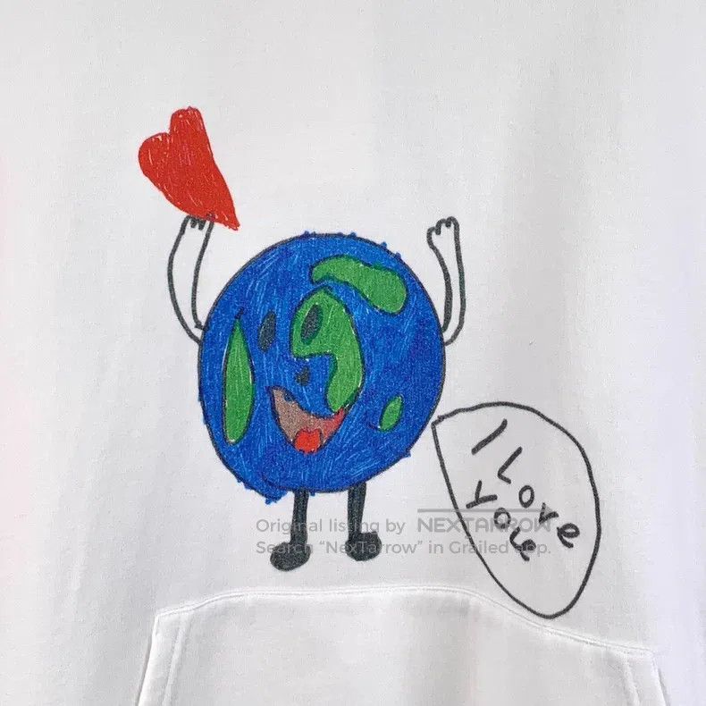 Balenciaga Balenciaga White Cartoon Earth Print Cotton Hooded Long Sl Size US S / EU 44-46 / 1 - 4 Thumbnail