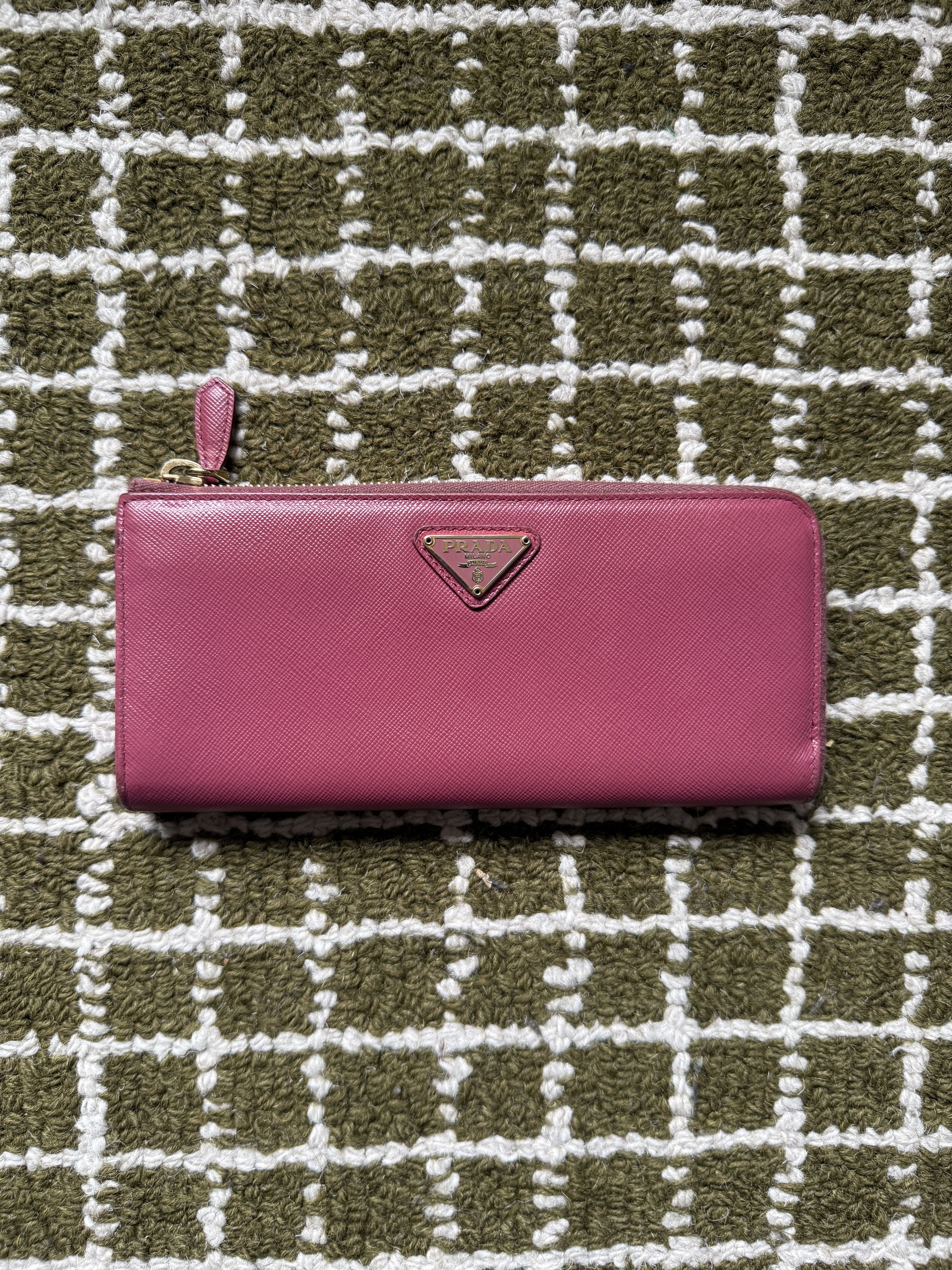 Prada Prada Saffiano Triangle Logo L-Zip Long Wallet Pink Size ONE SIZE - 8 Thumbnail