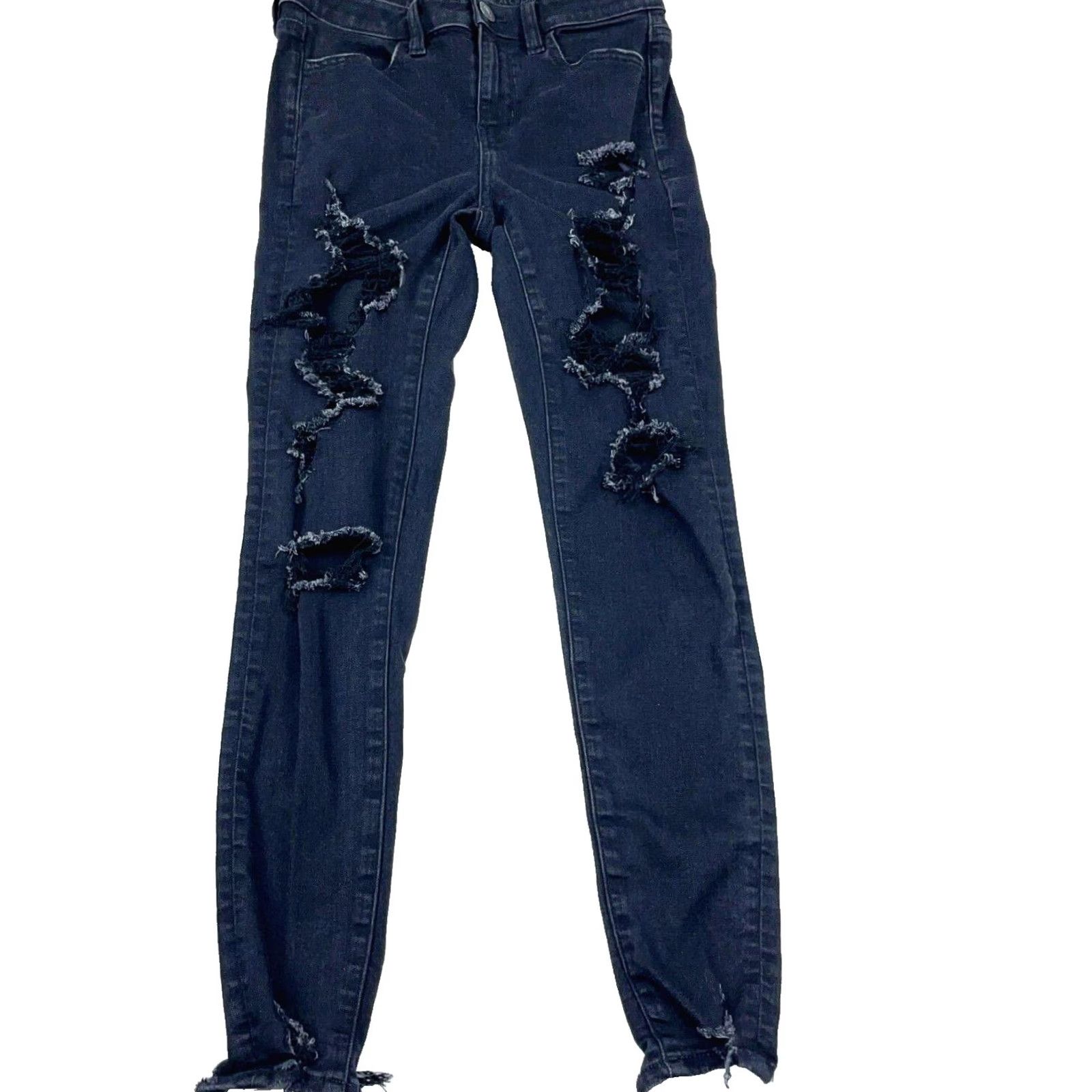 American Eagle Outfitters VINTAGE American Eagle Jeans Women 4 High Rise Jegging Black Faded Distressed 5-Pocket Comfort Stretch Size 27" / US 4 / IT 40 - 2 Thumbnail