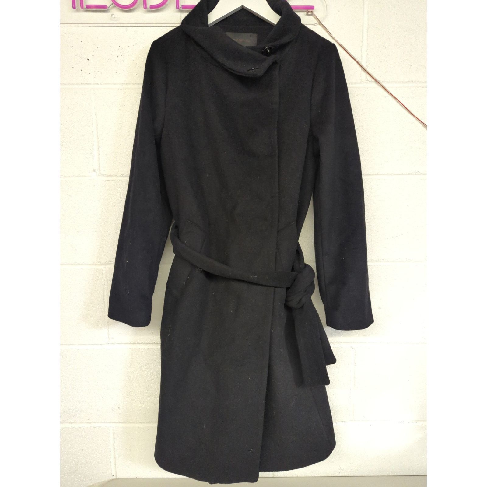 Ann Taylor New Ann Taylor Sz XS Black Wool Belted Funnel Neck Pea Coat Size XS / US 0-2 / IT 36-38 - 4 Thumbnail