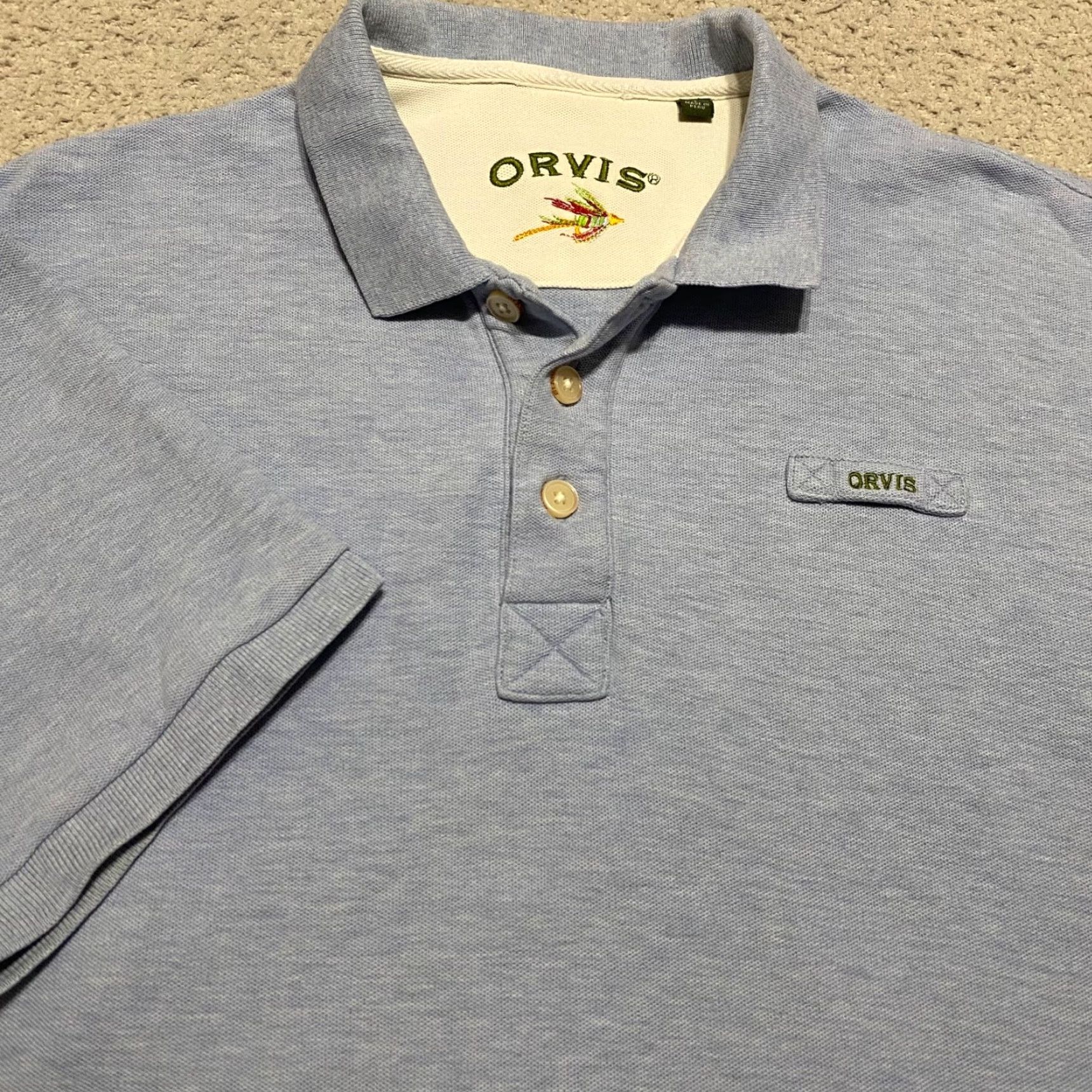 Orvis Orvis Polo Shirt Men's Large Short Sleeve Knit 100% Cotton Blue Solid Golf Regular Size US L / EU 52-54 / 3 - 5 Thumbnail