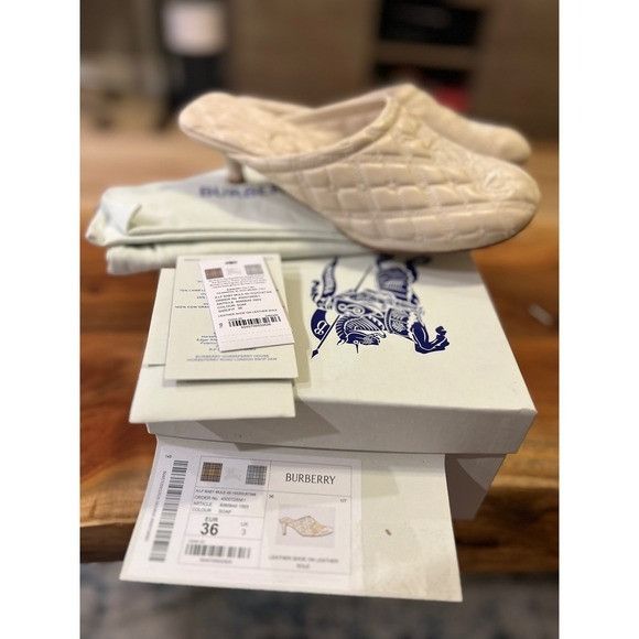 Burberry Alf Baby Mule Quilted Leather Heels Soap Ivory