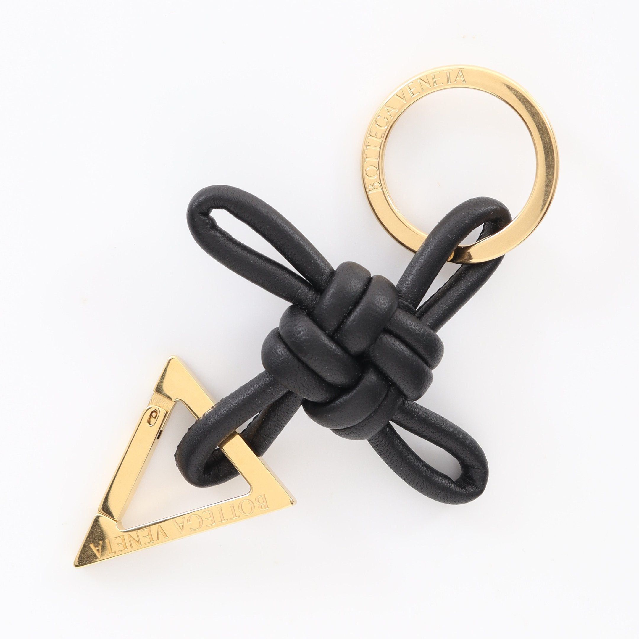Bottega Veneta Triangle Key Ring Bag Charm Leather Black Gold