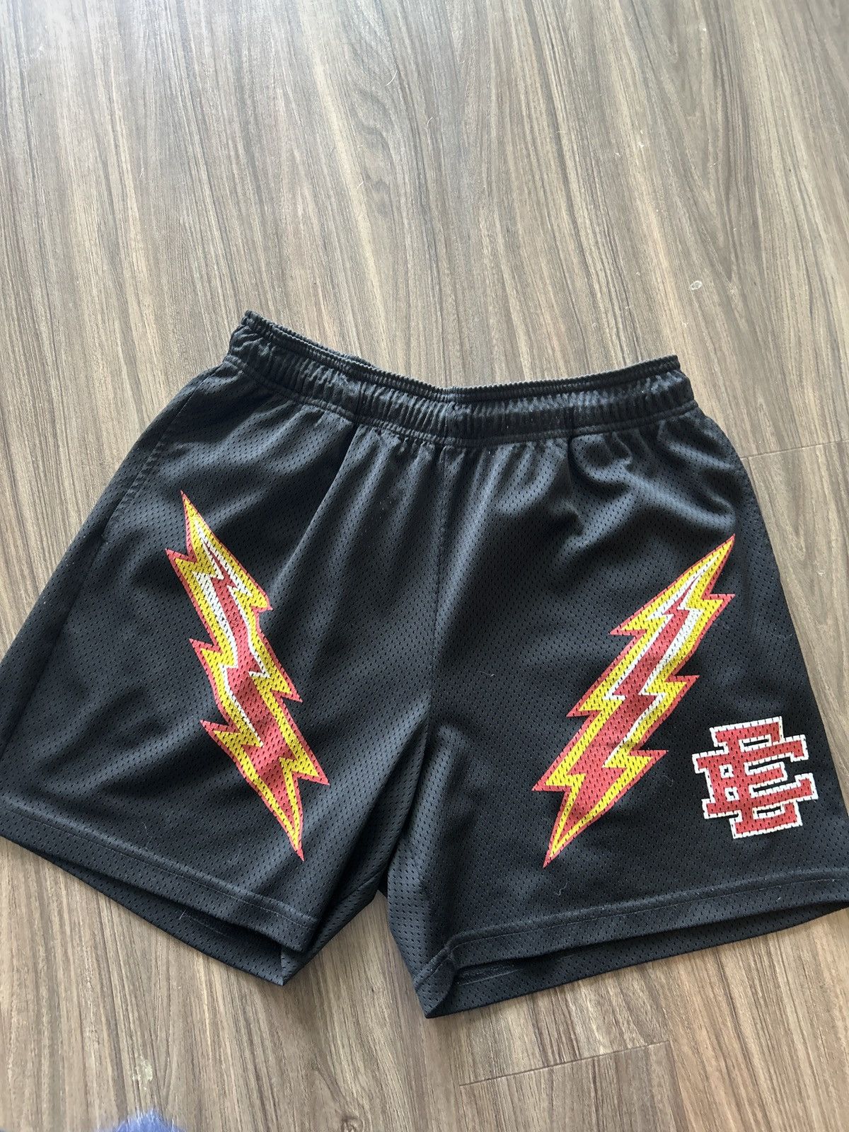 image of Eric Emanuel Lightning Bolts Black Shorts Large, Men's (Size 32)
