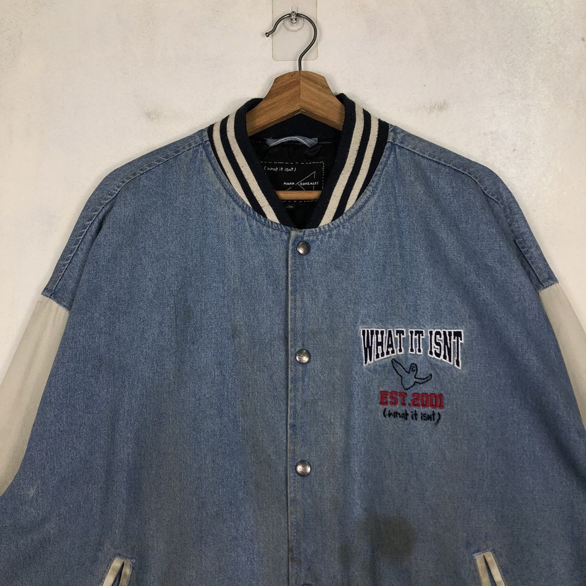 Japanese Brand 🔥Vtg Denim Bomber Jacket Mark Gonzales Big Logo Spell Out Size US M / EU 48-50 / 2 - 9 Thumbnail