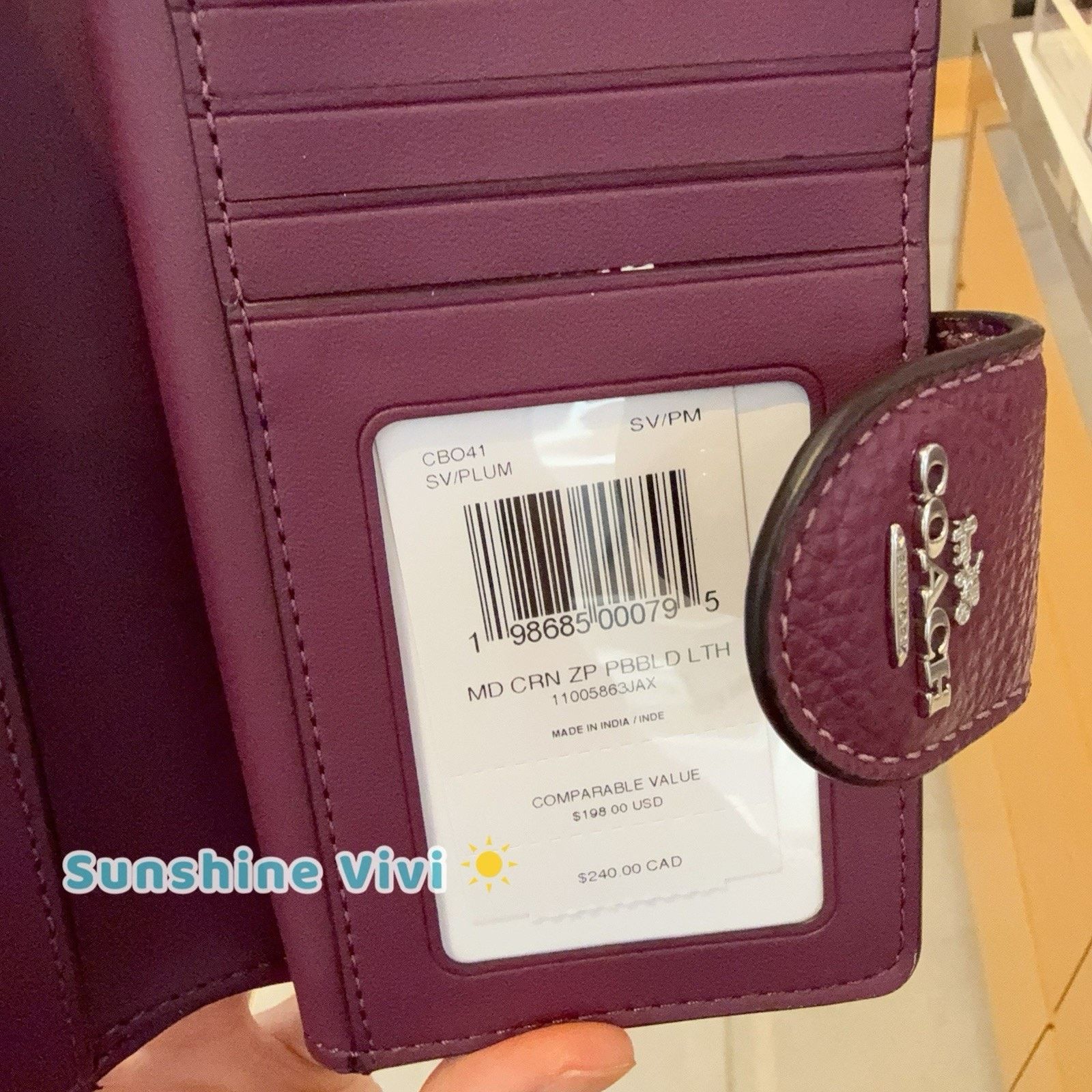 Coach NWT Coach Medium Corner Zip Wallet CBO41 Plum SILVER Size ONE SIZE - 5 Thumbnail