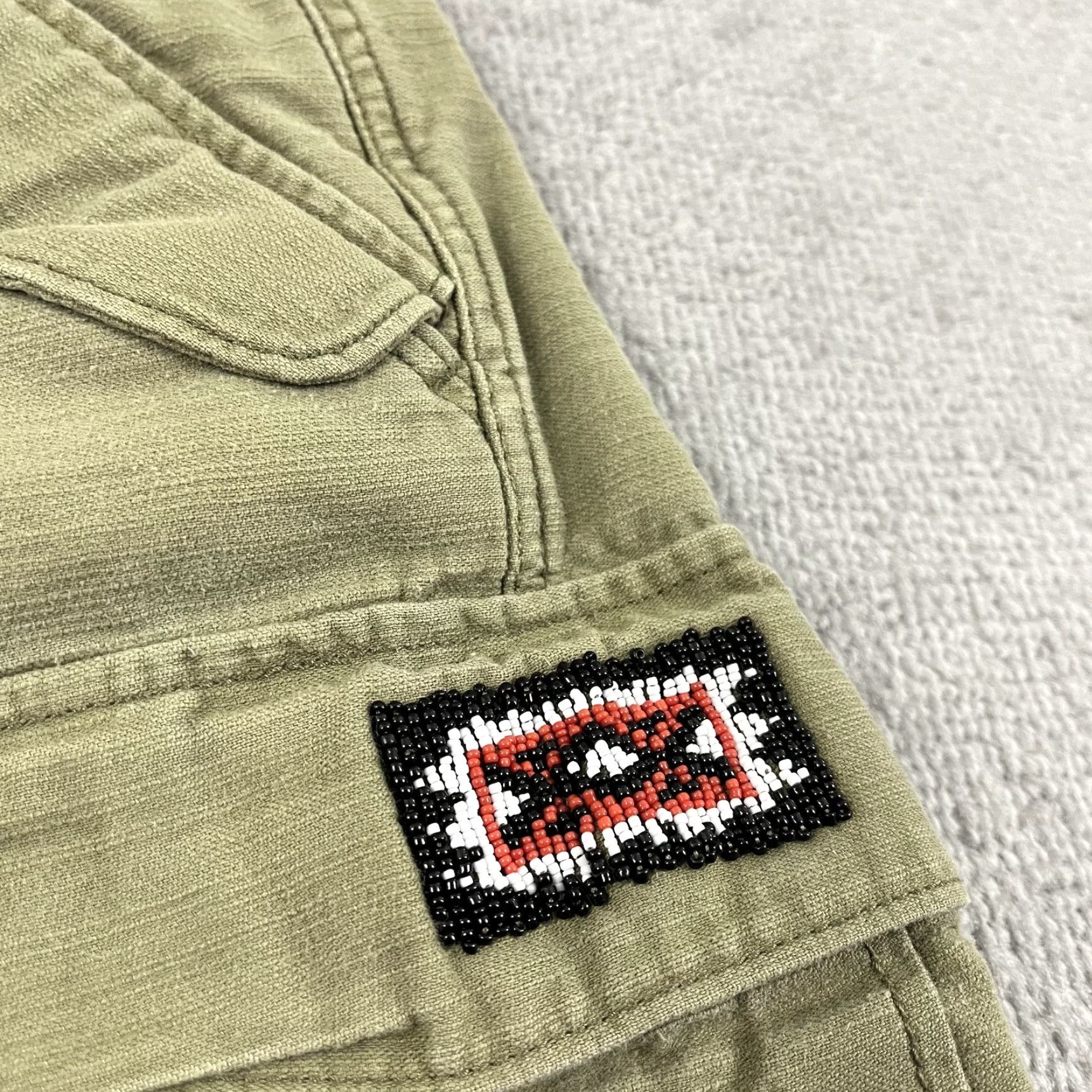 Vintage Denim & Supply Ralph Lauren Cargo Shorts Sz 26 / 3.5" Green Tribal Beaded Womens Size 26" / US 2 / IT 38 - 6 Thumbnail