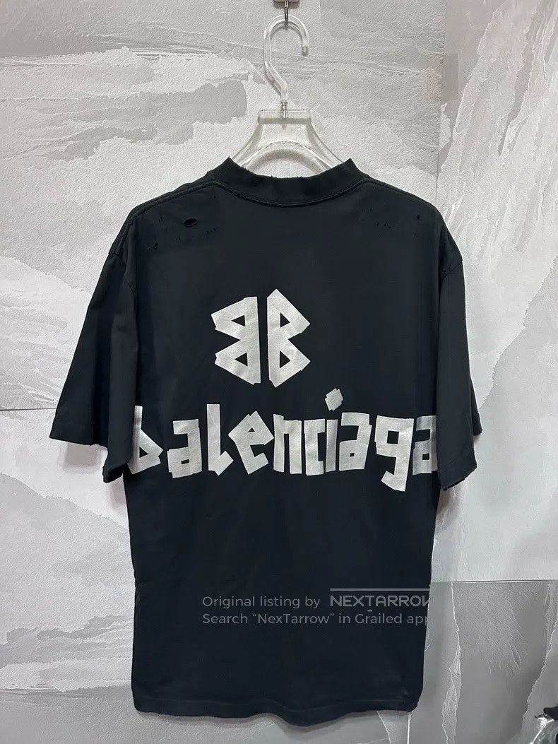 Balenciaga Balenciaga Black and Silver Tape Short Sleeve T-Shirt Size US XS / EU 42 / 0 - 2 Thumbnail