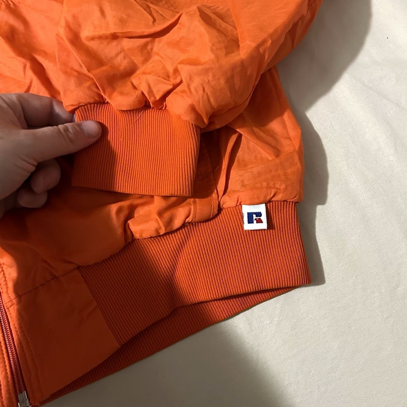 Russell Athletic VINTAGE Russell Athletic Bomber Jacket Orange Large 80s Waffle Knit Lined Nylon Men’s L Size US L / EU 52-54 / 3 - 2 Thumbnail