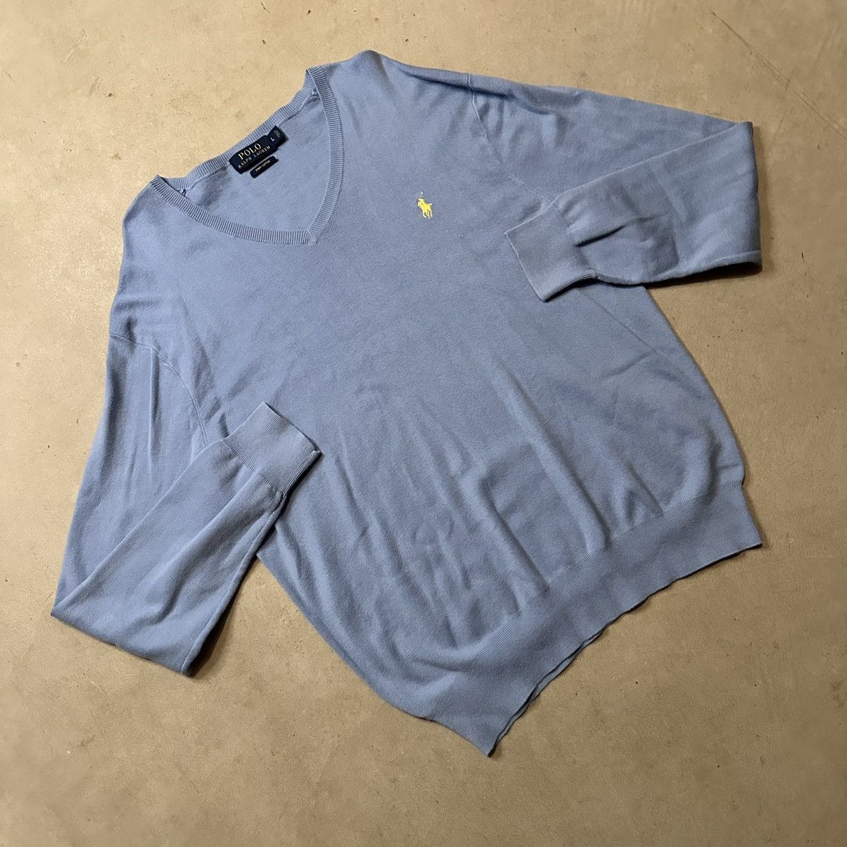 Polo Ralph Lauren Light Blue Polo Ralph Lauren Pima Cotton V-Neck Sweater Size US L / EU 52-54 / 3 - 1 Thumbnail