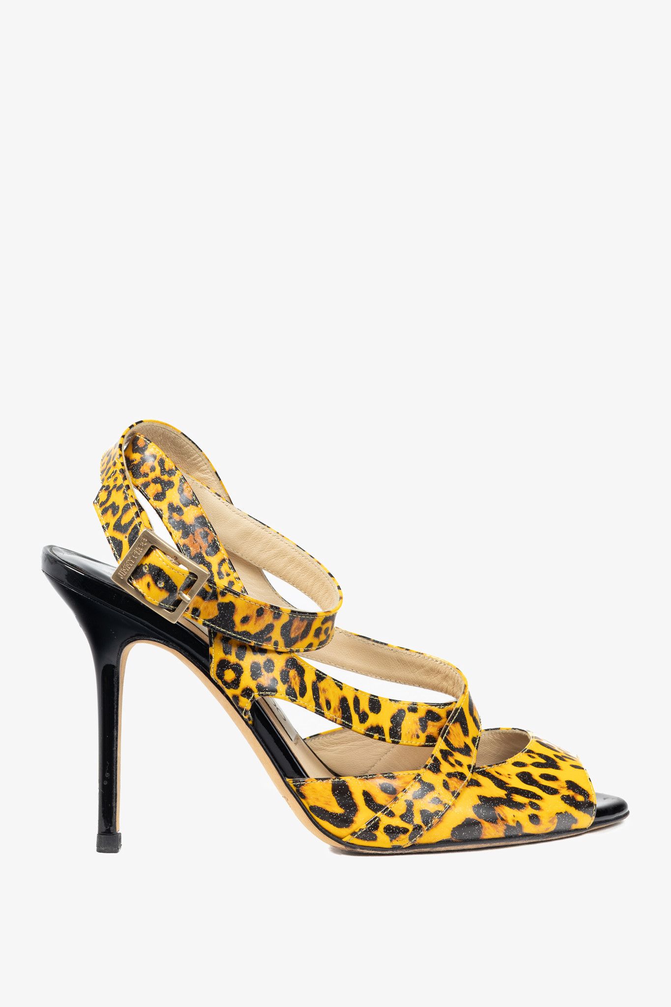 Jimmy Choo Jimmy Choo Gray Leopard Print Patent Crisscross Sandals Size US 5.5 / IT 35.5 - 1 Thumbnail