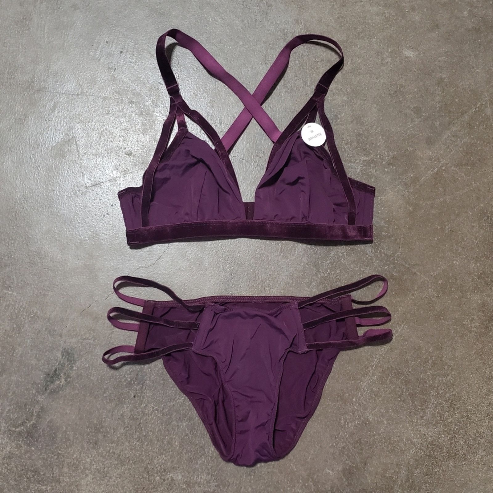 Other Dark Plum Velour Strappy Lingerie Set Size ONE SIZE - 1 Thumbnail