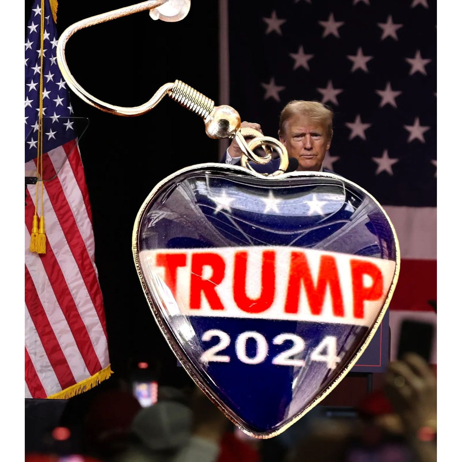 Handmade Trump 2024 MAGA Earrings Patriotic New Heart Shaped Dangle H Size ONE SIZE - 6 Thumbnail