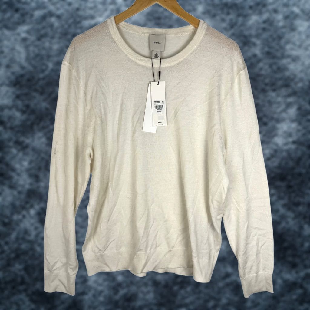 Calvin Klein Calvin Klein Sweater Men L Crew Neck Long Sleeve Solid Wool Blend Antique White 40QM313103 Size US L / EU 52-54 / 3 - 1 Thumbnail