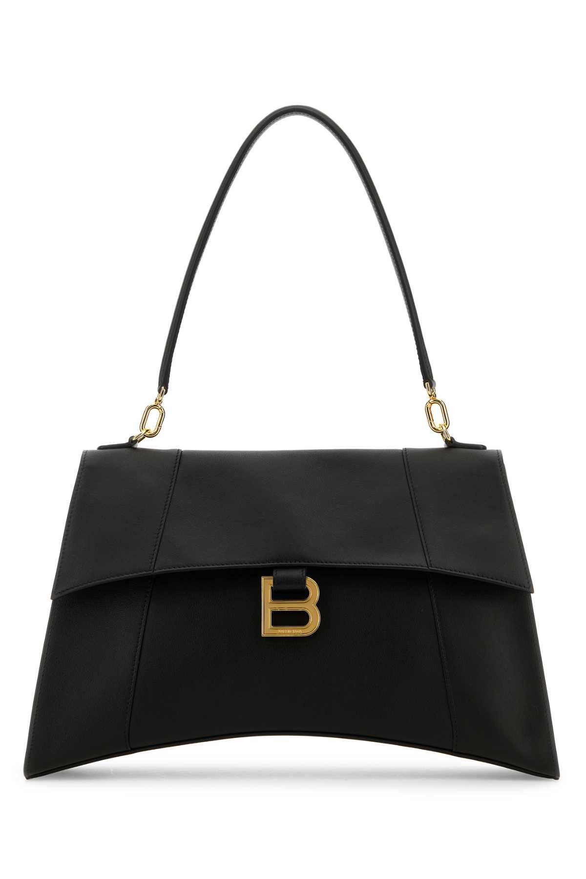 Black Leather Hourglass Shoulder Bag