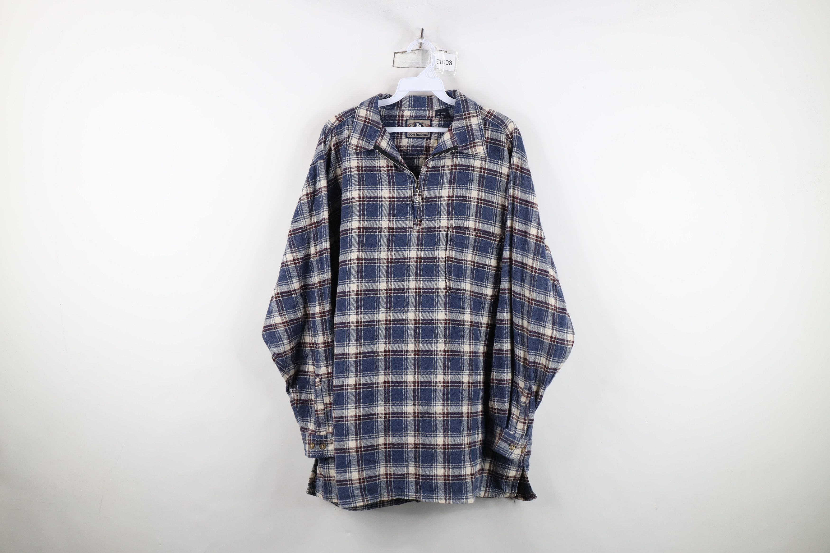 Vintage Vintage 90s Streetwear Flannel Half Zip Pullover Polo Shirt Size US L / EU 52-54 / 3 - 1 Thumbnail