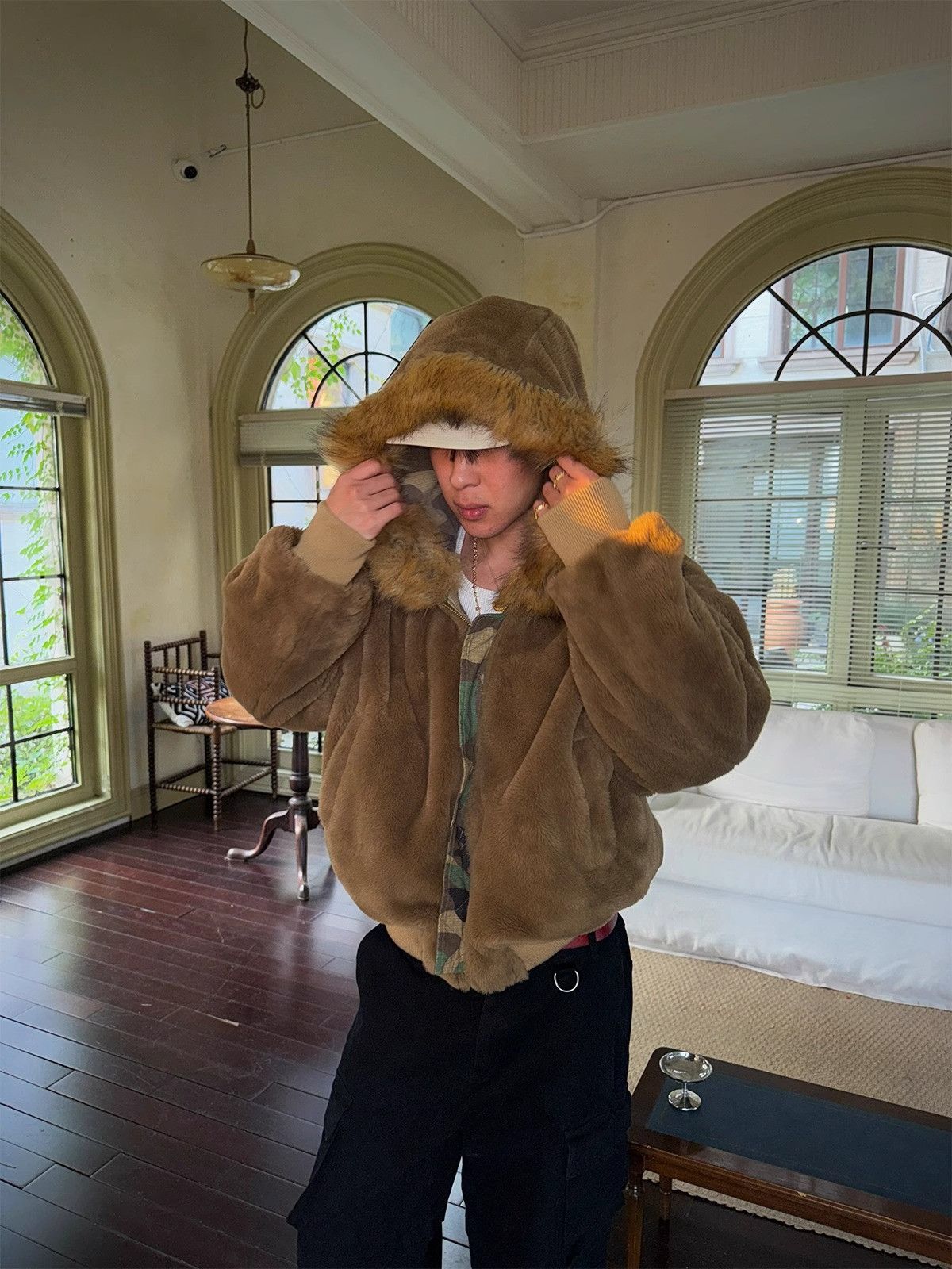 Japanese Brand Camouflage Fur Hooded Bomber Jacket, Military Style Size US M / EU 48-50 / 2 - 4 Thumbnail