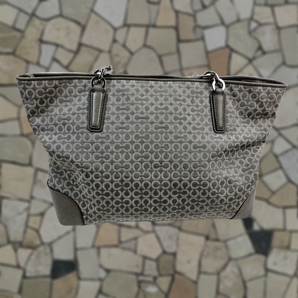 Coach Coach Signature Tote Purse - Double Handle Handbag, Women, Mist Grey Canvas Leather, 17x10x5, Purses/Handbags Size ONE SIZE - 1 Thumbnail