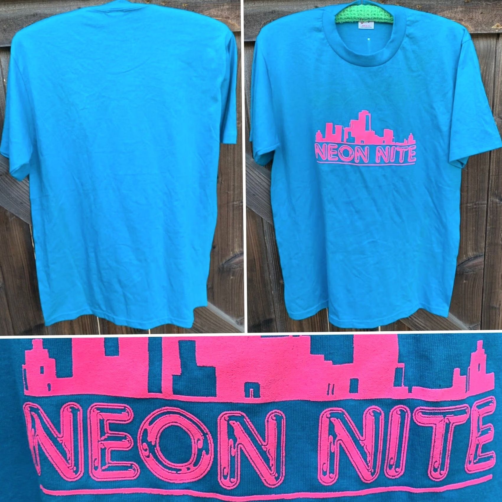 Jerzees VINTAGE Jerzees T Shirt Mens L Blue Graphic Tee 1980s Neon Nite Made in USA Size US L / EU 52-54 / 3 - 7 Thumbnail