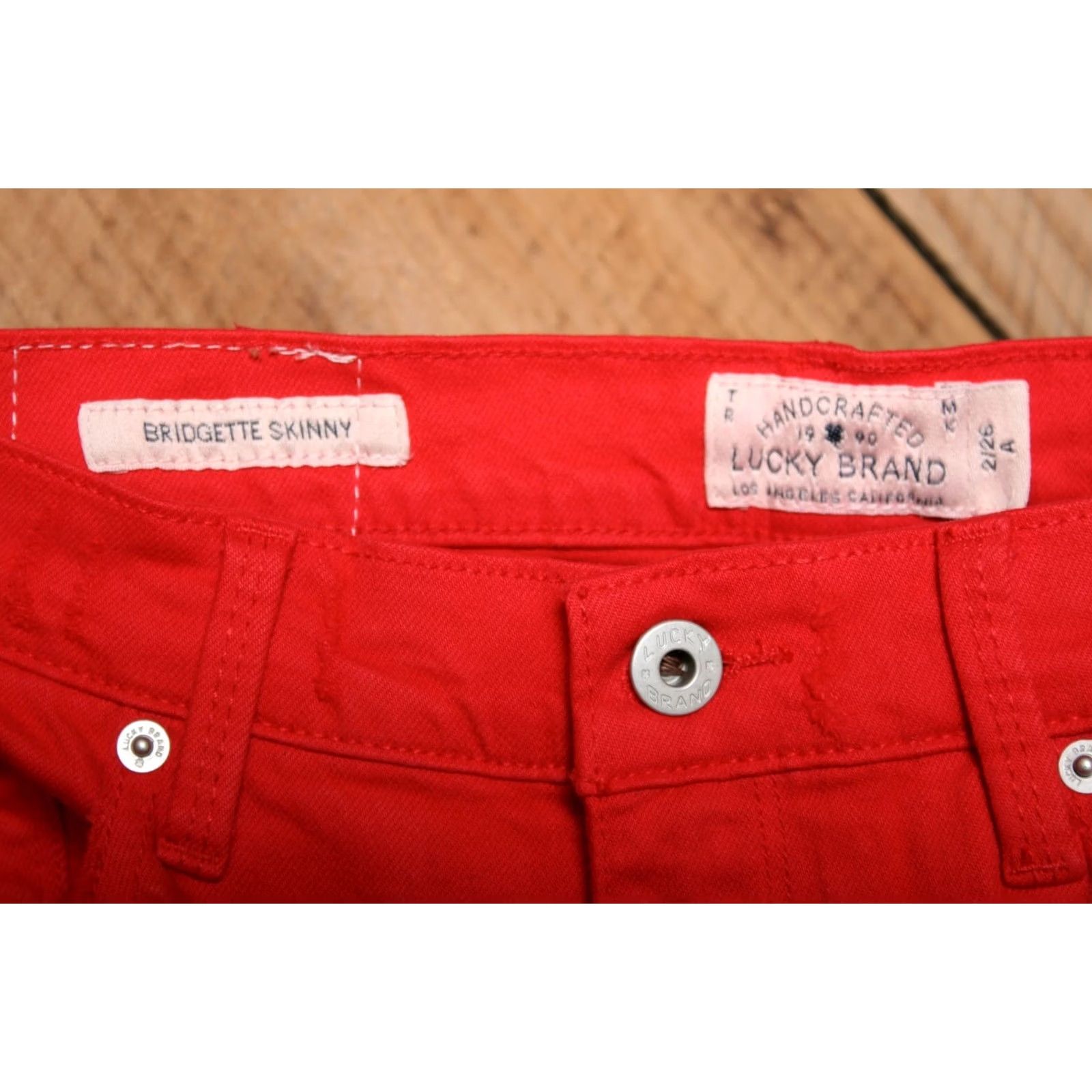 Lucky Brand LUCKY BRAND Bridgette Slim Skinny Jeans Red Denim 26 Women's Bedf ord Distressed Stretch Inseam 29 High Rise Zip Jeans Women Size 26" / US 2 / IT 38 - 4 Thumbnail