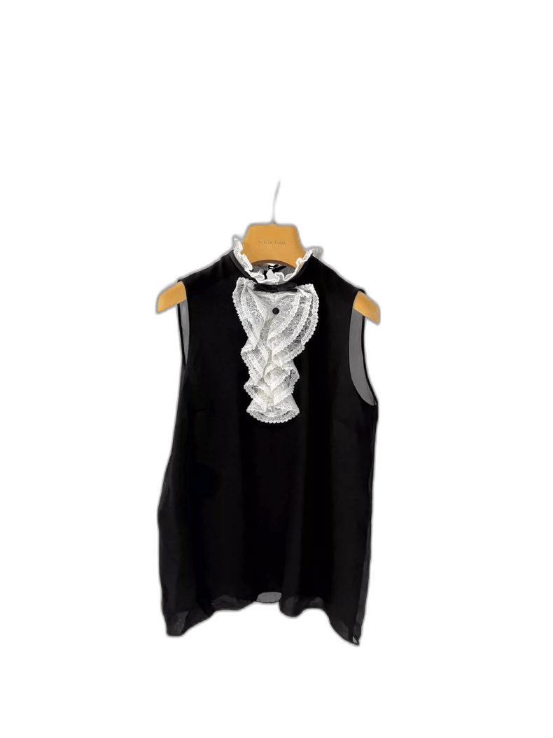 Miu Miu Miu Miu Black and White Lace Sleeveless Blouse Size S / US 4 / IT 40 - 1 Thumbnail